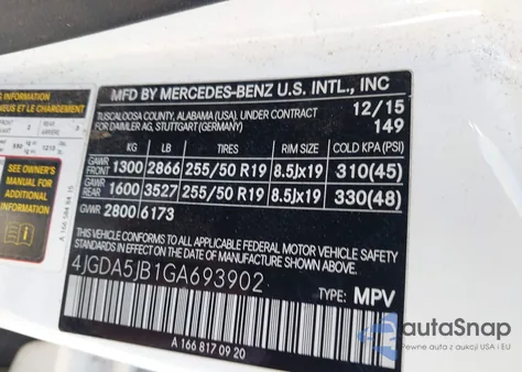 2016 Mercedes-Benz Gle 350 z USA, uszkodzony, nr VIN 4JGDA5JB1GA693902